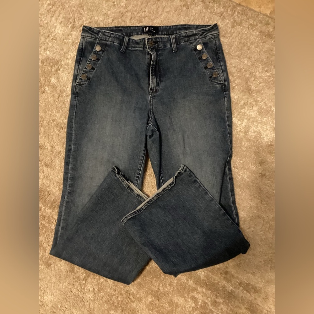 Gap Jeans Women's 16/33 Regular Blue Denim 70's Flare Button Zip High Rise